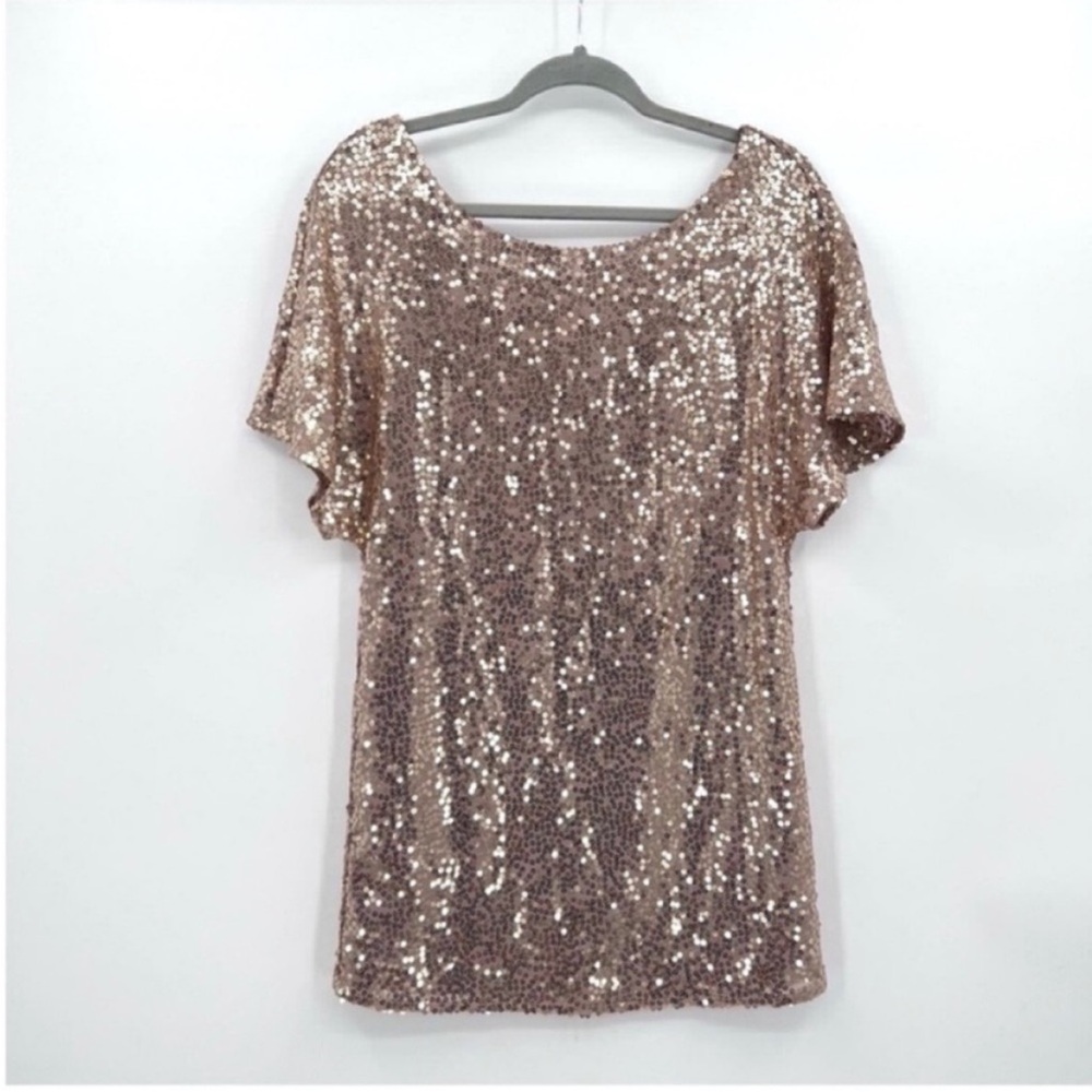 LuLu’s Rose Gold Sequin Short Sleeve Dress XS | Sparkly Party Dress